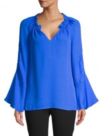 Carolina Ruched Silk Bell-Sleeve Blouse at Saks Off 5th