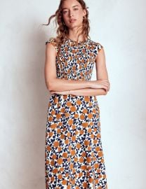 Carolina Smocked Midi Dress-Cognanc Floweret Vine Boden USA at Boden