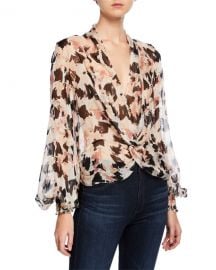 Caroline Constas Bette Printed Twist-Front Long-Sleeve Blouse at Neiman Marcus