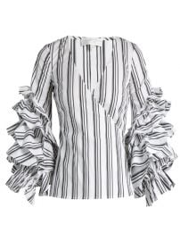 WornOnTV: Sally’s striped top with ruffled sleeves and eyelet vest on ...