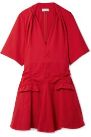 Carven   Lace-up ruched canvas mini dress at Net A Porter