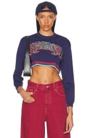 Casablanca Baseball Cropped Tee in Navy FWRD at FWRD