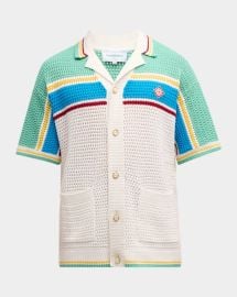 Casablanca Mens Crochet Button Down Tennis Shirt at Neiman Marcus