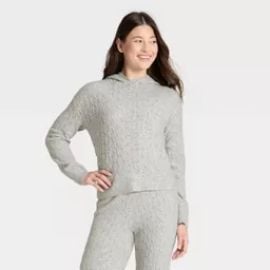 Cashfeel Cable Knit Hooded Pullover Sweater at Target