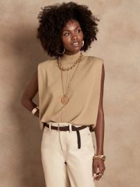 Cashmere Padded-Shoulder Top at Banana Republic