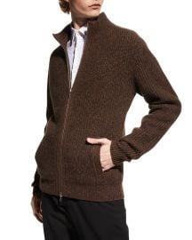 Cashmere Shaker Stitch Full-Zip Sweater by Neiman Marcus at Neiman Marcus