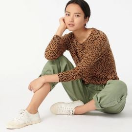 Cashmere crewneck sweater in leopard dot at J. Crew