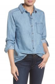 Caslon   Button Front Chambray Shirt  Regular  amp  Petite    Nordstrom at Nordstrom