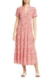 Caslon(RFloral Short Sleeve Tiered Maxi Dress in Red Floral Cluster  at Nordstrom