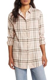 Caslon Plaid Tunic Shirt in Pink Smoke Olive Eryn Plaid at Nordstrom