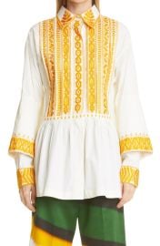 Castaly Embroidered Tassel Peplum Shirt at Nordstrom