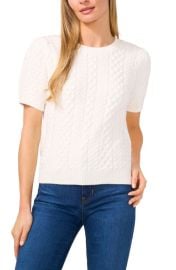 CeCe Cable Stitch Short Sleeve Sweater at Nordstrom