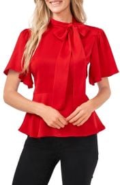 CeCe Charm Tie Neck Peplum Blouse at Nordstrom