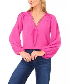 CeCe Circular Trim Pin Tuck Long Sleeve Top in Deep Orchid at Macys