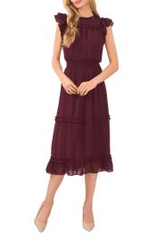 CeCe Clip Dot Flutter Sleeve Midi Dress at Nordstrom