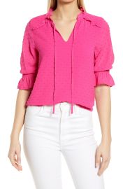 CeCe Clip Dot Tie Front Top in Bright Rose  at Nordstrom