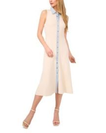 CeCe Denim Trim Ribbed Midi Dress Bloomingdales at Bloomingdales