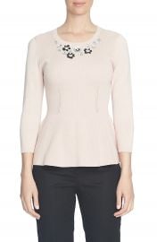 CeCe Embellished Neck Peplum Sweater at Nordstrom