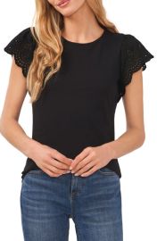 CeCe Eyelet Flutter Sleeve T-Shirt at Nordstrom