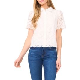CeCe Floral Lace Short Sleeve Button-Up Shirt at Nordstrom