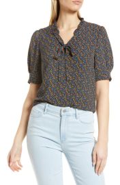 CeCe Floral Print Tie Neck Blouse at Nordstrom