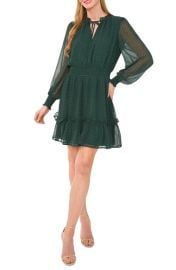 CeCe Geo Print Smocked Waist Long Sleeve Dress at Nordstrom