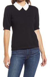 CeCe Imitation Pearl Collar Sweater at Nordstrom