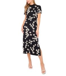 CeCe Knit Floral Jacquard Print Round Neck Short Sleeve Midi Dress at Dillards