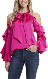 CeCe Long Sleeve Cold Shoulder Ruffled Blouse at Amazon