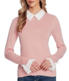 CeCe Long Sleeve Peter Pan Collar Mixed Media Ruffle Cuff Statement Sweater  Dillardx27s at Dillards