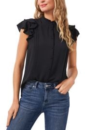 CeCe Pintuck Ruffle Short Sleeve Blouse at Nordstrom