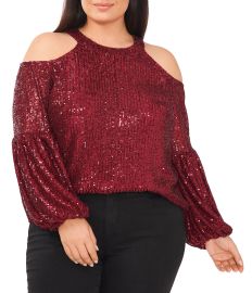 CeCe Plus Size Long Sleeve Cold Shoulder Sequin Blouse Dillardx27s at Dillards