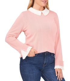 CeCe Plus Size Long Sleeve Pearl Trimmed Peter Pan Collar Keyhole Back Statement Sweater  Dillardx27s at Dillards