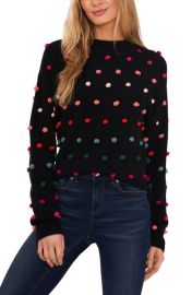 CeCe Rainbow Pompom Mock Neck Sweater at Nordstrom