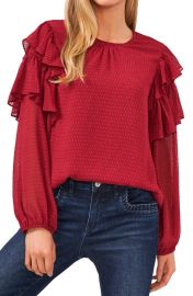 CeCe Ruffle Geo Clip Blouse at Nordstrom