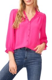 CeCe Ruffle V-Neck Blouse in Blue Jay at Nordstrom