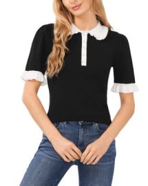 CeCe Ruffled Collar Cotton Polo Shirt Bloomingdales at Bloomingdales