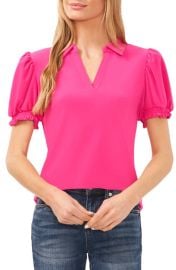 CeCe Short Puff Sleeve Knit Polo at Nordstrom