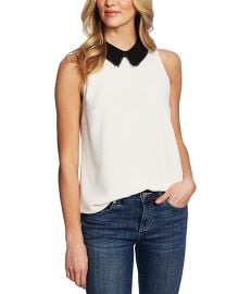 CeCe Sleeveless Collared Blouse w Dot Trim  com at Zappos