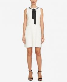 CeCe Textured Tie-Neck A-Line Dress at Macys