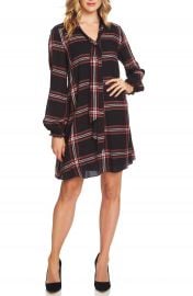 CeCe Tie Neck Metallic Plaid Woven Dress at Nordstrom