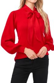 CeCe Tie Neck Mix Media Sweater at Nordstrom