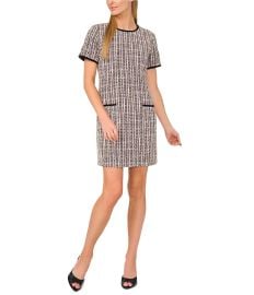 CeCe Tweed Crew Neck Short Sleeve Contrast Trim Shift Dress Dillardx27s at Dillards