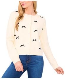 CeCe Women39s Ribbon Applique Crewneck Cardigan Sweater - Macy39s at Macys