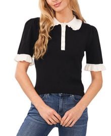 CeCe Womens Cotton Ruffle-Collar Short-Sleeve Top - Macys at Macys