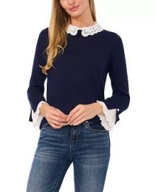 CeCe Womens Eyelet Collar Pleated Cuff Sweater - Macys at Macys