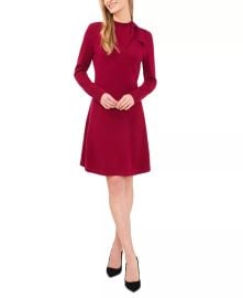 CeCe Womens Mock Neck Long Sleeve Sweater Bow Tie Neck Dress - Macys at Macys