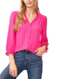 CeCe Womens Ruffled Button-Front Elbow Sleeve Blouse - Macys at Macys