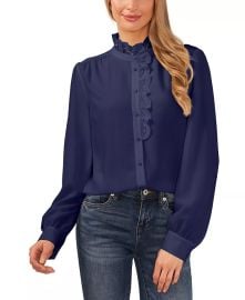 CeCe Womens Ruffled Eyelet-Trimmed Button-Front Blouse - Macys at Macys