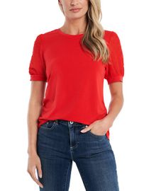 CeCe Womens Short Puff Sleeve Mixed Media Knit Top - Macys at Macys